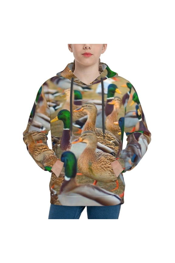 Mallard Ducks Hoodie Youth Classic Hooded Pullover Sweatshirts Essentials Hoodie for Children (s-xl)-X-Large