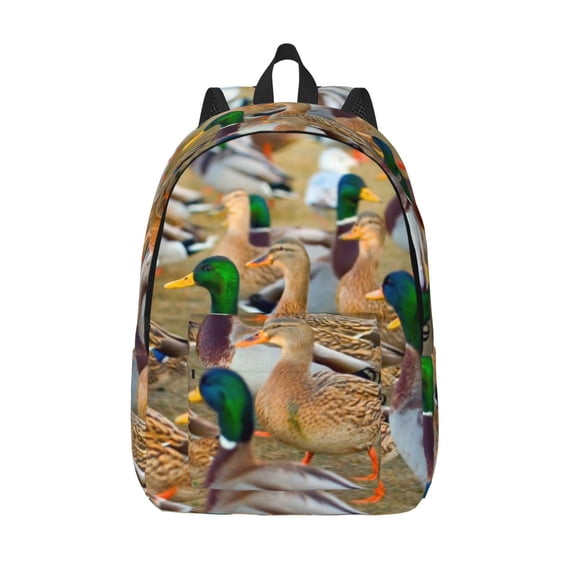 Vsdgher Mallard Ducks Print Canvas Backpack Travel Rucksack Unisex Knapsack 15.7/17.7Inch Laptop Backpack for Work,College -Small