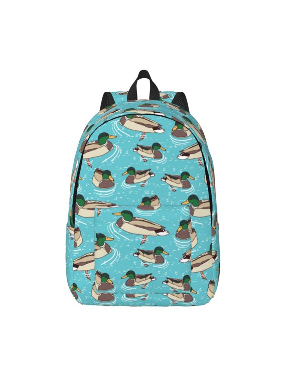 Mallard Ducks Swimming In The Lake Print Canvas Backpack Travel Rucksack Unisex Knapsack 15.7/17.7Inch Laptop Backpack for Work,College -Small