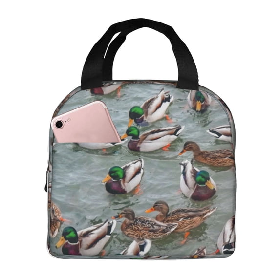 Vsdgher Mallard Ducks Swimming Lunch Bag, Lunch Box for Women Adult Men, Lunch Tote Insulated Cooler Lunch Container for Work/Office/Picnic/Travel