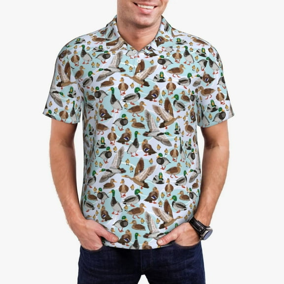 Vsdgher Mallard Ducks Wild Birds1 Polo Shirts for Men, Men's Short Sleeve Stretch Polo Shirt, Shirts for Men-Small