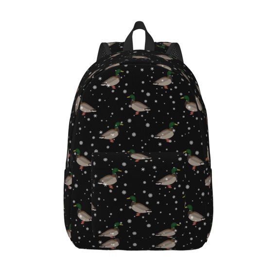 Vsdgher Mallards And Snowflakes Print Canvas Backpack Travel Rucksack Unisex Knapsack 15.7/17.7Inch Laptop Backpack for Work,College -Medium