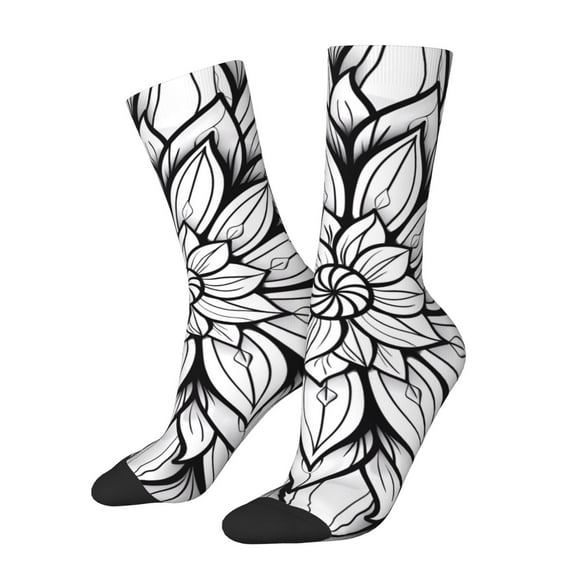 Vsdgher Mandala Floral Line Art Crew Socks for Men & Women, Breathable Casual Athletic Ankle Socks