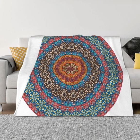 Vsdgher Mandala Pattern Fleece Throw Blanket, Horizontal Fleece Bedding Home Decor for Couch & Bed All Season Use -80"x60"