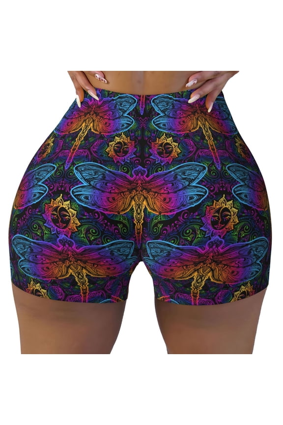 Mandalas Dragonfly print Workout Shorts for Women Seamless Soft Smooth Gym Yoga Scrunch Active Exercise Fitness Shorts