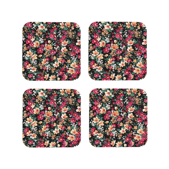 Vsdgher Many Kind Of Flowers Leather Coasters for Drinks, Durable Drink Coasters 4 Set for Tabletop Protection, Luxurious Home Décor and Housewarming Gift ( {designName})Square