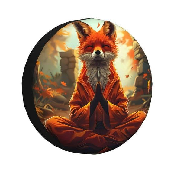 Vsdgher Maple Leaf Meditating Fox for Spare Tire Cover, Tire Wheel Protector Wheel Cover Fit for Truck,Trailer,RV,SUV,Camper and Most Vehicle-14 inch