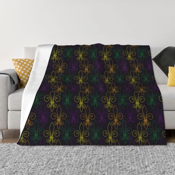 Vsdgher Mardi Gras Carnival Pattern Fleece Throw Blanket, Horizontal Fleece Bedding Home Decor for Couch & Bed All Season Use -40"x30"