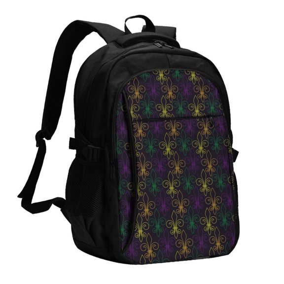 Vsdgher Mardi Gras Carnival Print Travel Laptop Backpack, Laptops Backpack with USB Charging Port, Water Resistant Computer Bag Gift for Men & Women