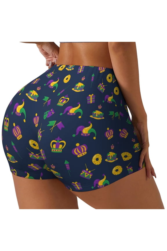 Mardi Gras Carnival Workout Shorts for Women Seamless Soft Smooth Gym Yoga Scrunch Active Exercise Fitness Shorts-Small