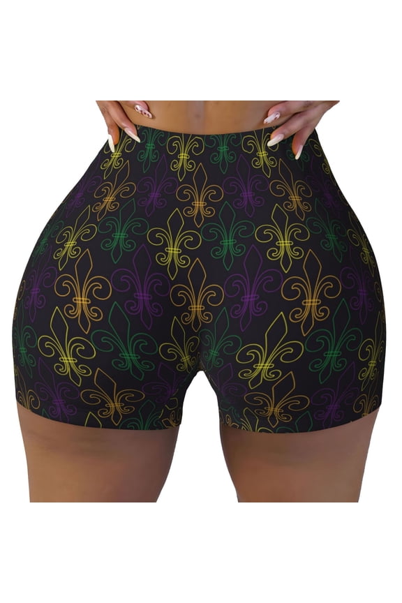 Mardi Gras Carnival print Workout Shorts for Women Seamless Soft Smooth Gym Yoga Scrunch Active Exercise Fitness Shorts