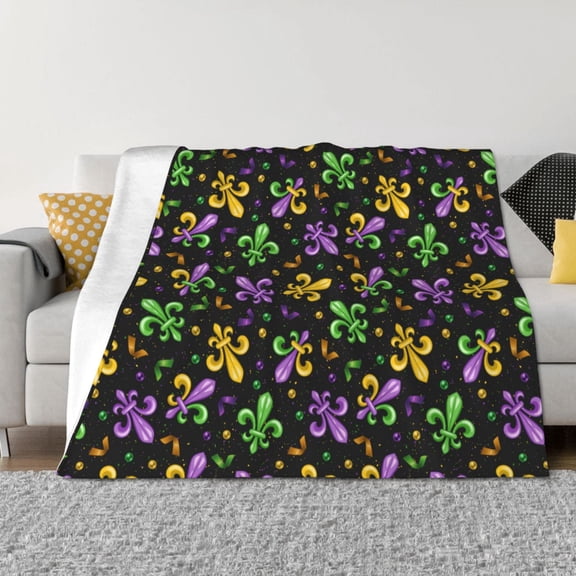 Vsdgher Mardi Gras Carnival4 Pattern Fleece Throw Blanket, Horizontal Fleece Bedding Home Decor for Couch & Bed All Season Use -60"x50"