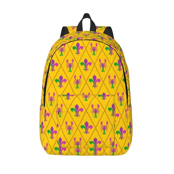 Vsdgher Mardi Gras Crayfish and Fleur de lis Print Canvas Backpack Travel Rucksack Unisex Knapsack 15.7/17.7Inch Laptop Backpack for Work,College -Medium