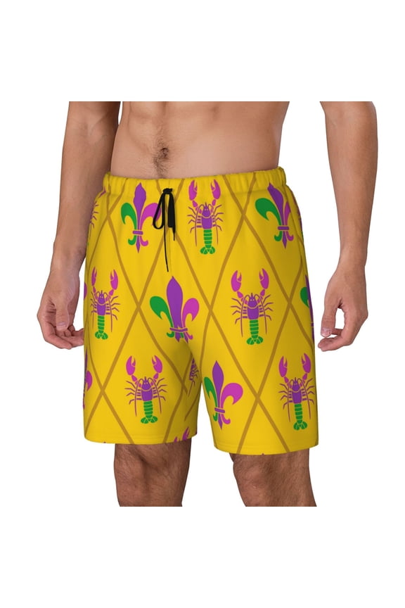 Mardi Gras Crayfish and Fleur de lis for Mens Swim Trunks with Compression Liner Swim Shorts Swim Suits Board Shorts-Small