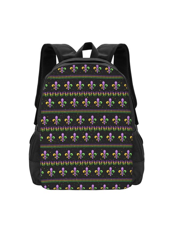 Mardi Gras Fleur de Lis Print Backpack for Women Men School Bookbag with Laptop Compartment for College Work Travel, Simple Fashion Casual Daypack, Fit 15" Laptop