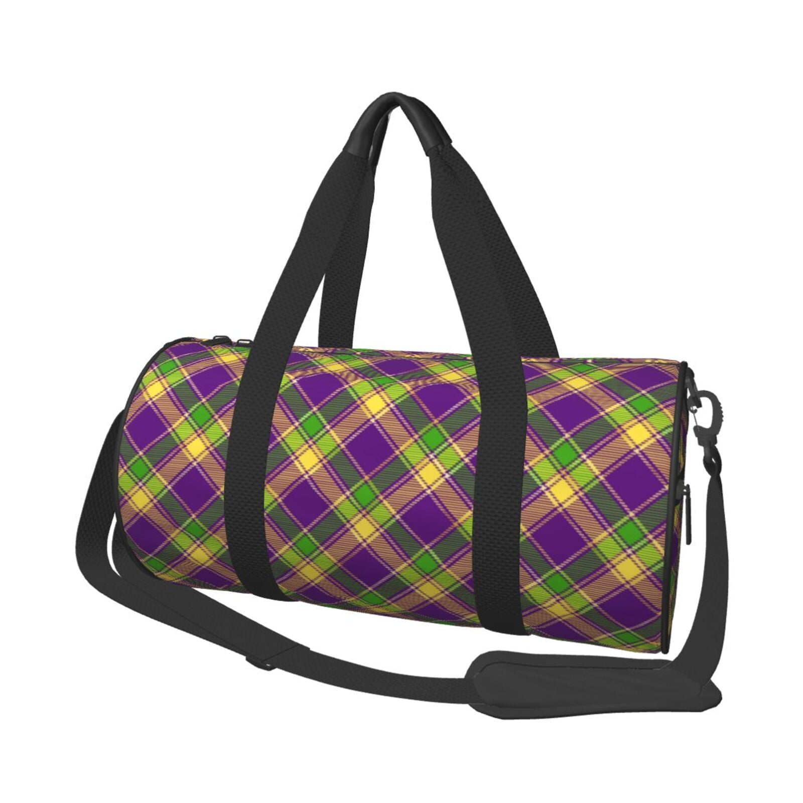 Vsdgher Mardi Gras Plaid 45L Foldable Duffel Bag, Sports Gym Bag,Overnight Bag, Portable Weekender Bag for Airplanes