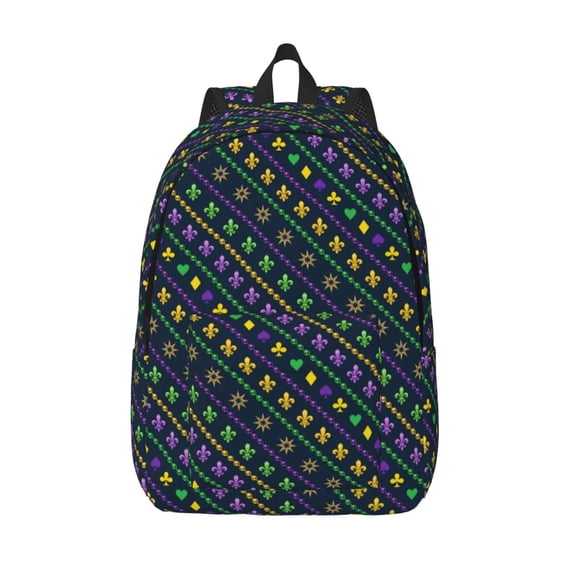 Vsdgher Mardi Gras Strings of Beads Print Canvas Backpack Travel Rucksack Unisex Knapsack 15.7/17.7Inch Laptop Backpack for Work,College -Medium
