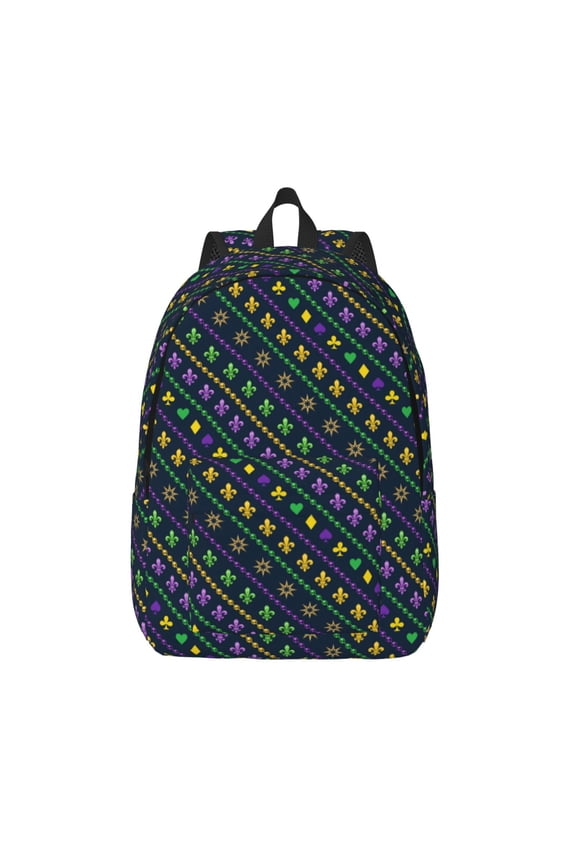 Mardi Gras Strings of Beads Print Canvas Backpack Travel Rucksack Unisex Knapsack 15.7/17.7Inch Laptop Backpack for Work,College -Medium