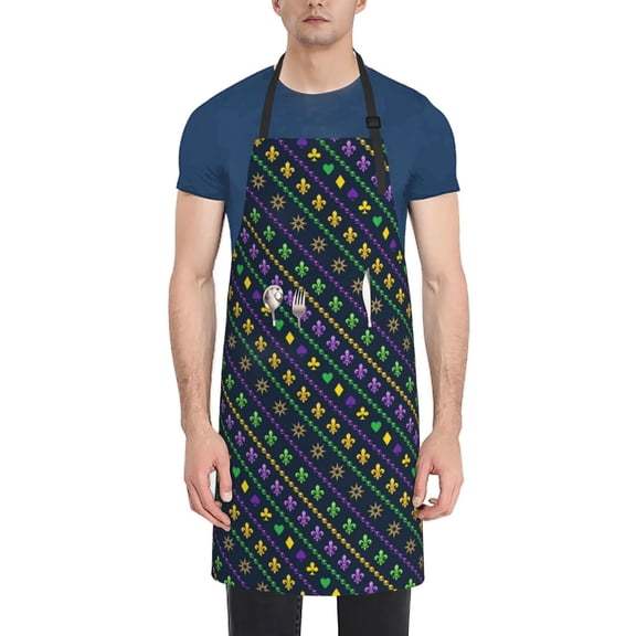 Vsdgher Mardi Gras Strings of Beads Waterproof Apron with 2 Pockets Kitchen Chef Aprons Bibs for Grooming Cooking Baking Painting Gardening