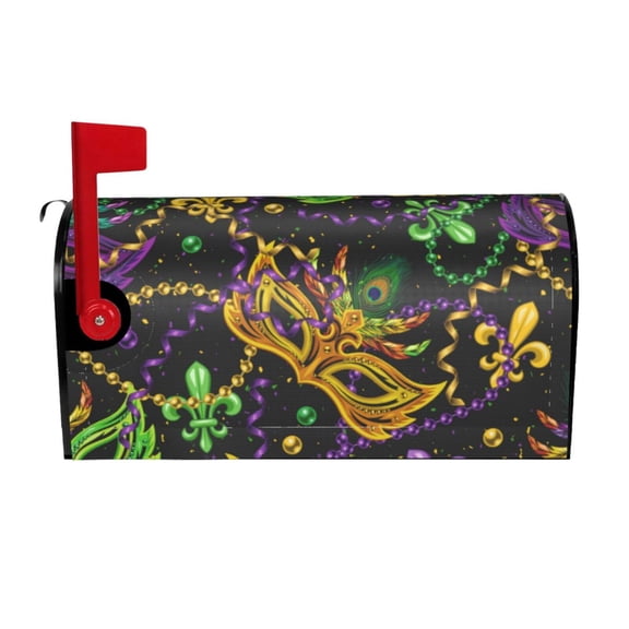 Vsdgher Mardi Gras Surface Mailbox Cover Magnetic Mailbox Wraps Post Letter Box Cover for Garden Yard Home Decor 2 Sizes-21x18 in