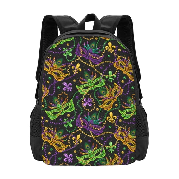 Vsdgher Mardi Gras Surface Print Backpack for Women Men School Bookbag with Laptop Compartment for College Work Travel, Simple Fashion Casual Daypack, Fit 15" Laptop