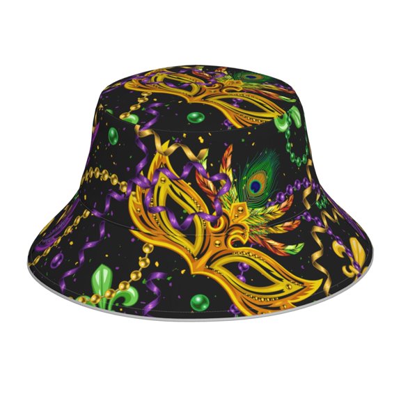 Vsdgher Mardi Gras Surface Print Bucket Hat for Men&Women Bucket Hat Reversible Summer Double-Side-Wear Travel Gardening, Beach, Camping, Hiking, Fishing Cap