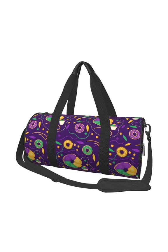 Mardi Gras and Donuts 45L Foldable Duffel Bag, Sports Gym Bag,Overnight Bag, Portable Weekender Bag for Airplanes