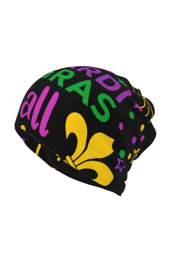 Mardi Gras with Flamingo Slouchy Beanie Hat for Men/Women, Skull Cap Chemo Cap Night Sleeping Cap