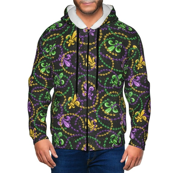 Vsdgher Mardi Gras6 Mens Hoodies Zip Hoodie, Hoodies for Men, Zip-up Hooded Sweatshirt-3X-Large
