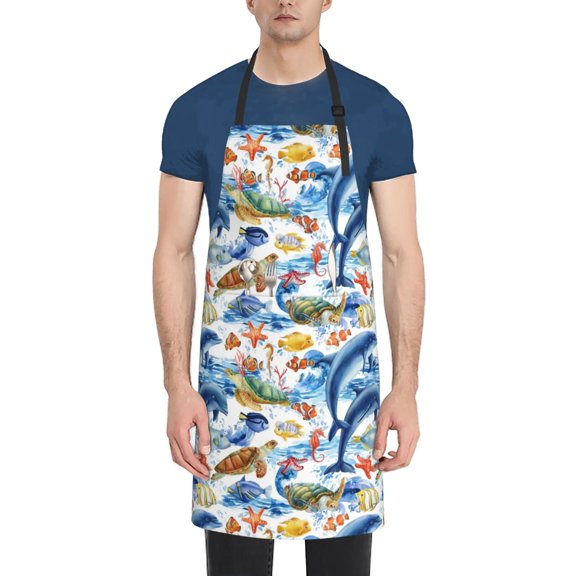 Vsdgher Marine Animals Waterproof Apron with 2 Pockets Kitchen Chef Aprons Bibs for Grooming Cooking Baking Painting Gardening