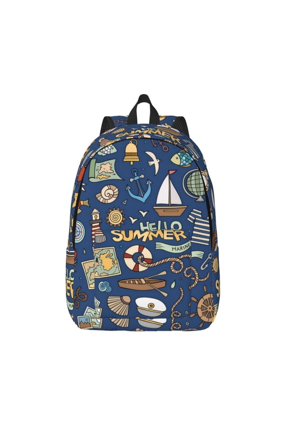 Marine Nautical Print Canvas Backpack Travel Rucksack Unisex Knapsack 15.7/17.7Inch Laptop Backpack for Work,College -Medium