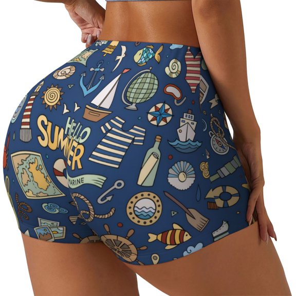 Vsdgher Marine Nautical Workout Shorts for Women Seamless Soft Smooth Gym Yoga Scrunch Active Exercise Fitness Shorts-Medium