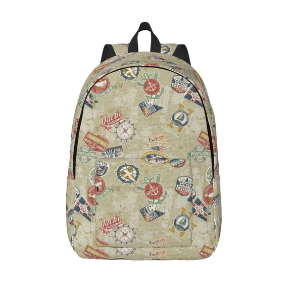 Vsdgher Marine Sailing Badges Print Canvas Backpack Travel Rucksack Unisex Knapsack 15.7/17.7Inch Laptop Backpack for Work,College -Medium