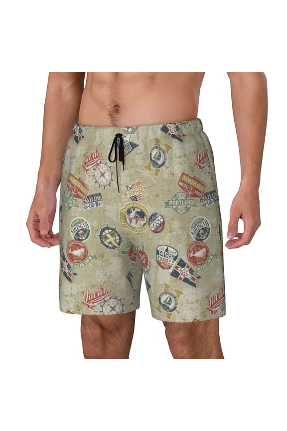 Marine Sailing Badges for Mens Swim Trunks with Compression Liner Swim Shorts Swim Suits Board Shorts-Medium