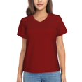 thumbnail image 1 of Vsdgher Maroon Women Shirts V Neck Short Sleeve Tops T-Shirt Basic Tees, S to 3XLSmall, 1 of 5