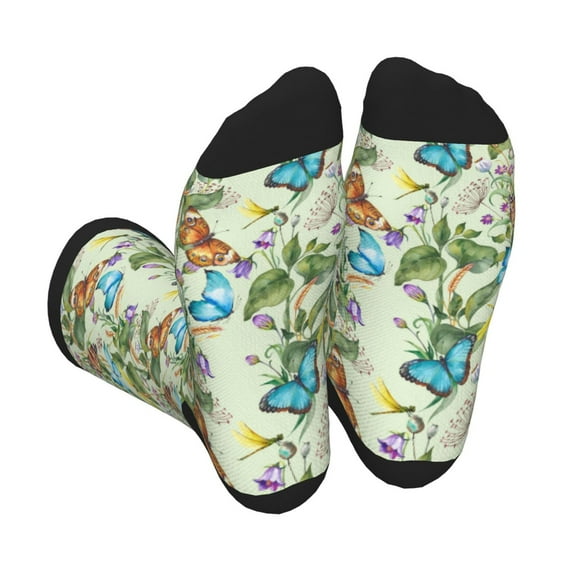 Vsdgher Meadow Plants And Butterflies Unisex Crew Socks Lightweight Breathable Ventilation Ankle Socks, Mid-calf socks for Daily