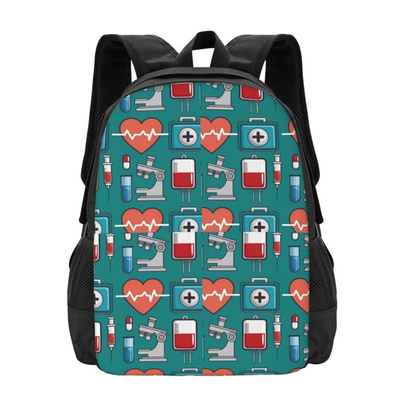 Vsdgher Medical Elements Print Backpack for Women Men School Bookbag with Laptop Compartment for College Work Travel, Simple Fashion Casual Daypack, Fit 15" Laptop