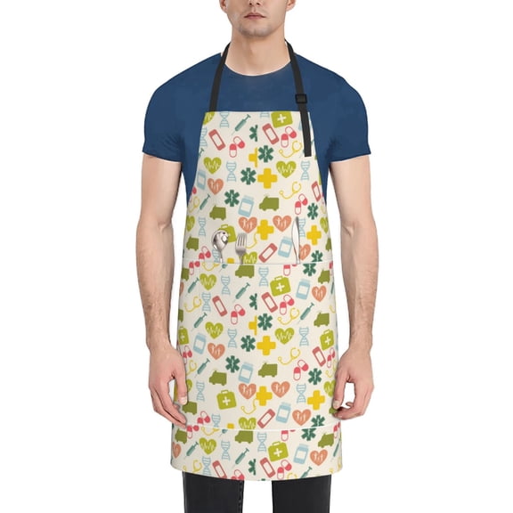 Vsdgher Medical Icons Waterproof Apron with 2 Pockets Kitchen Chef Aprons Bibs for Grooming Cooking Baking Painting Gardening