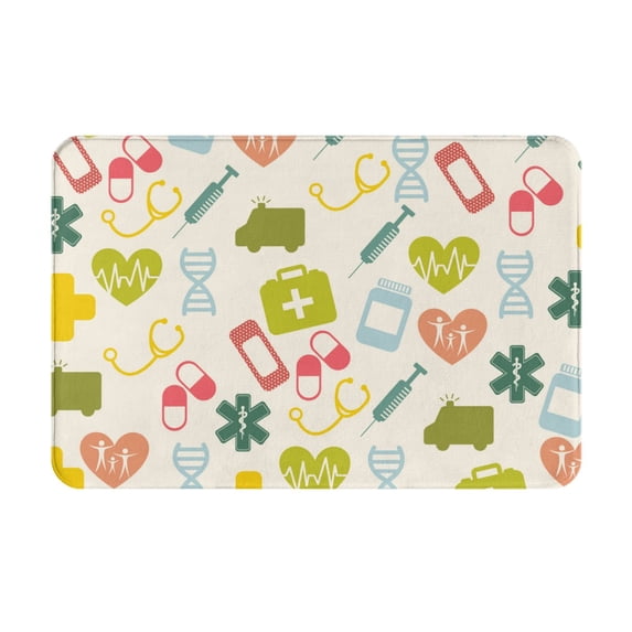 Vsdgher Medical Icons print Flannel Anti-Slip Floor Mat Comfort Mat Floor Carpet for Decor, Non-Slip, Home, Office, Laundry, Durable