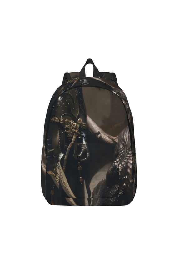 Medieval Knight And Dragon Print Canvas Backpack Travel Rucksack Unisex Knapsack 15.7/17.7Inch Laptop Backpack for Work,College -Medium