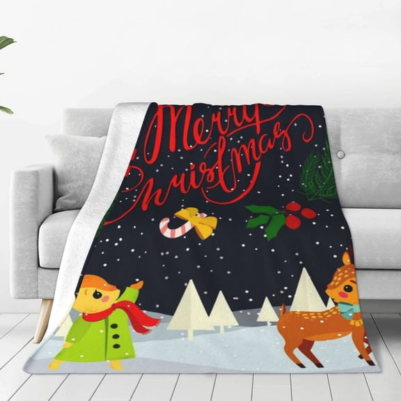 Vsdgher Merry Christmas Elk Ultra-Soft Micro flannel Blanket Throw Blankets for Couch Sofa, Bed (4 sizes)-40"x30"