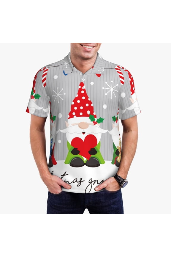 Merry Christmas Gnome1 Polo Shirts for Men, Men's Short Sleeve Stretch Polo Shirt, Shirts for Men-Medium