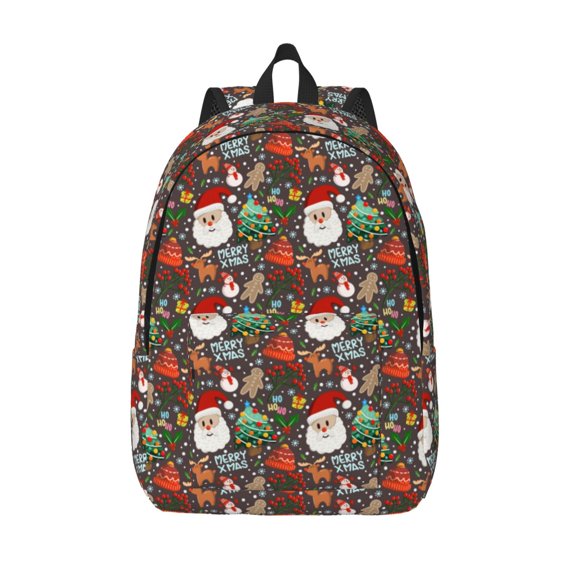 Vsdgher Merry Christmas Print Canvas Backpack Travel Rucksack Unisex Knapsack 15.7/17.7Inch Laptop Backpack for Work,College -Medium