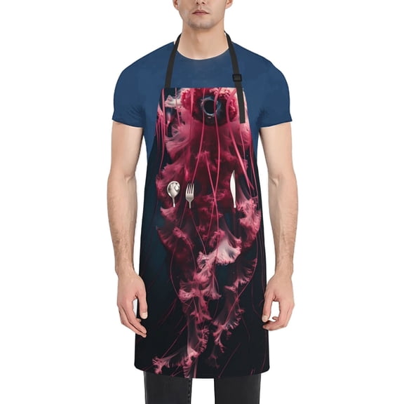 Vsdgher Mesmerizing Pink Jellyfish Waterproof Apron with 2 Pockets Kitchen Chef Aprons Bibs for Grooming Cooking Baking Painting Gardening