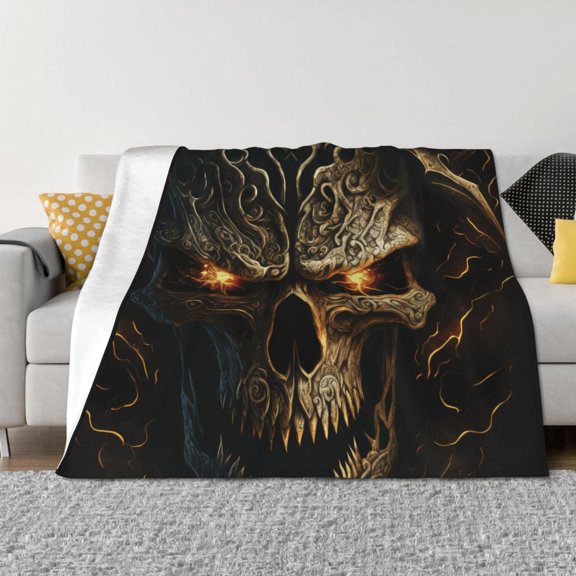 Vsdgher Metal Evil Skull Pattern Fleece Throw Blanket, Horizontal Fleece Bedding Home Decor for Couch & Bed All Season Use -40"x30"