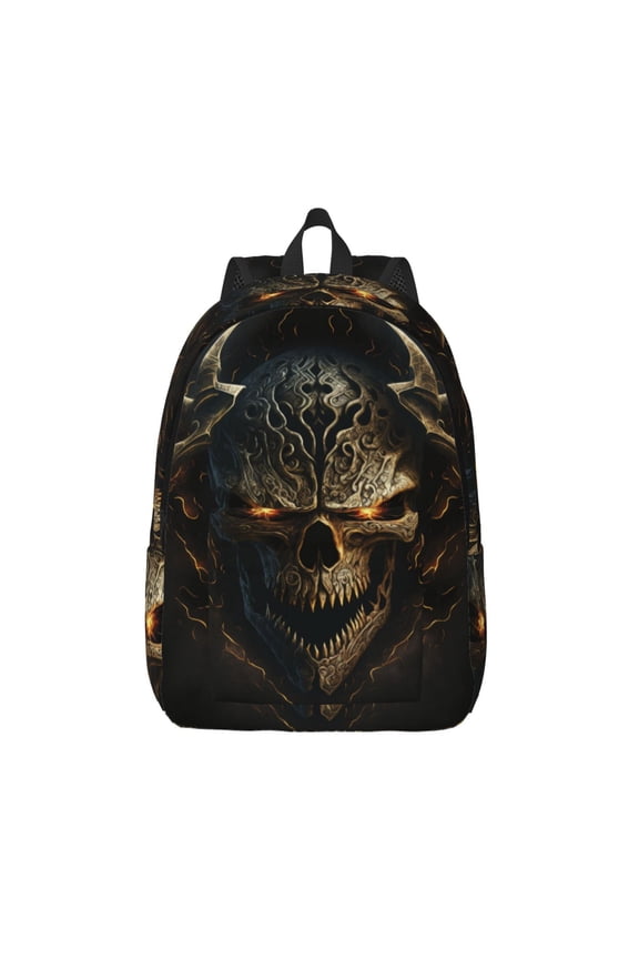 Metal Evil Skull Print Canvas Backpack Travel Rucksack Unisex Knapsack 15.7/17.7Inch Laptop Backpack for Work,College -Small