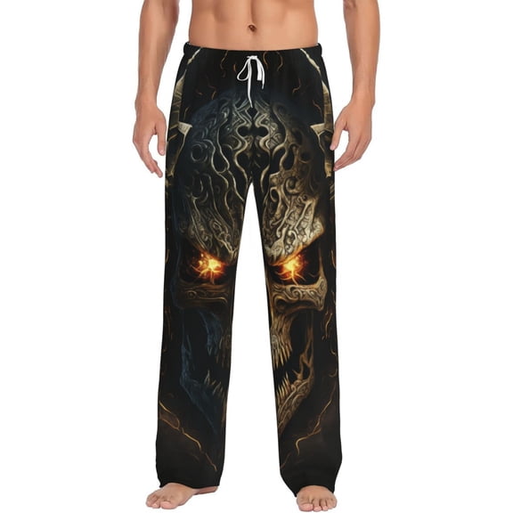 Vsdgher Metal Evil Skull Print Mens Pajama Pants Sleep & Lounge Pants, PJ Bottoms With elastic waistb and Pockets