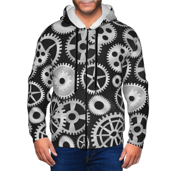 Vsdgher Metallic Gears Mens Hoodies Zip Hoodie, Hoodies for Men, Zip-up Hooded Sweatshirt-Medium