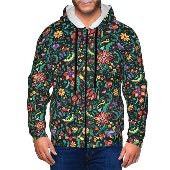 Vsdgher Mexican Flower 1 Mens Hoodies Zip Hoodie, Hoodies for Men, Zip-up Hooded Sweatshirt-X-Large