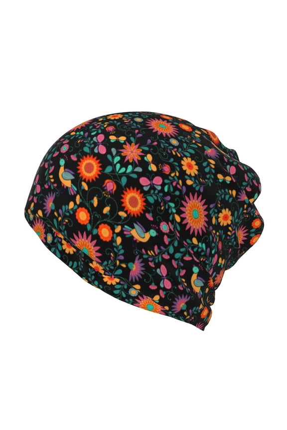 Mexican Flower And Birds Slouchy Beanie Hat for Men/Women, Skull Cap Chemo Cap Night Sleeping Cap
